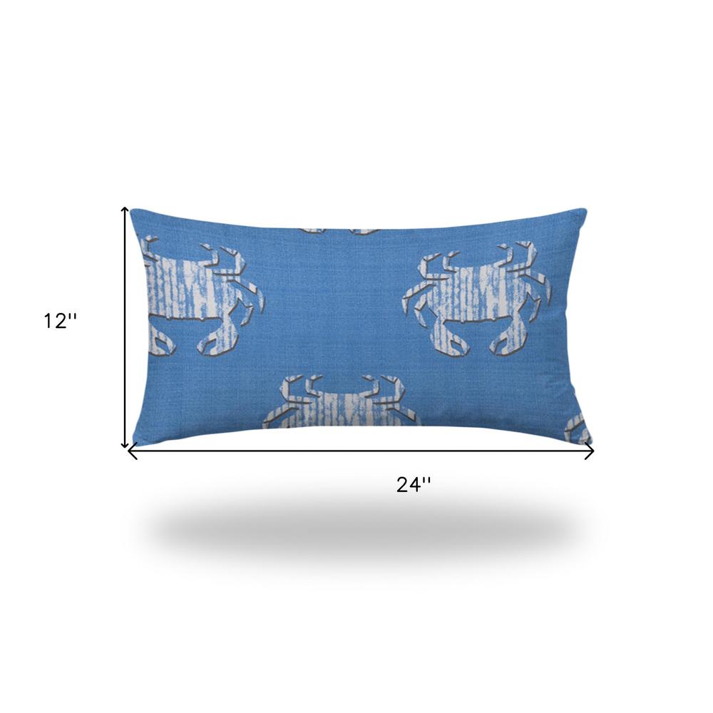 14" X 24" Blue, White Crab Zippered Coastal Lumbar Indoor Outdoor Pillow Cover. Picture 4