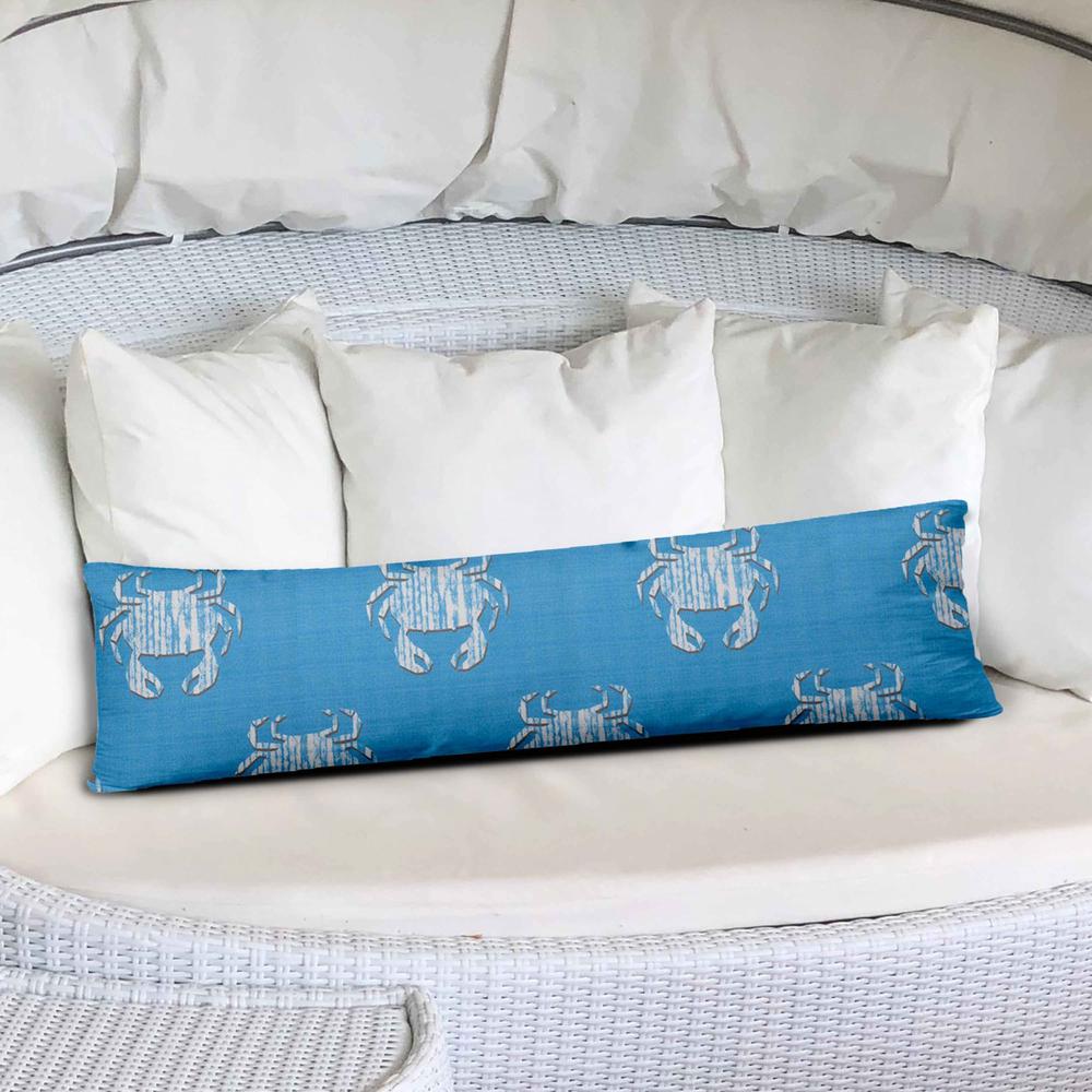 12" X 48" Blue And White Crab Enveloped Lumbar Indoor Outdoor Pillow Cover. Picture 3