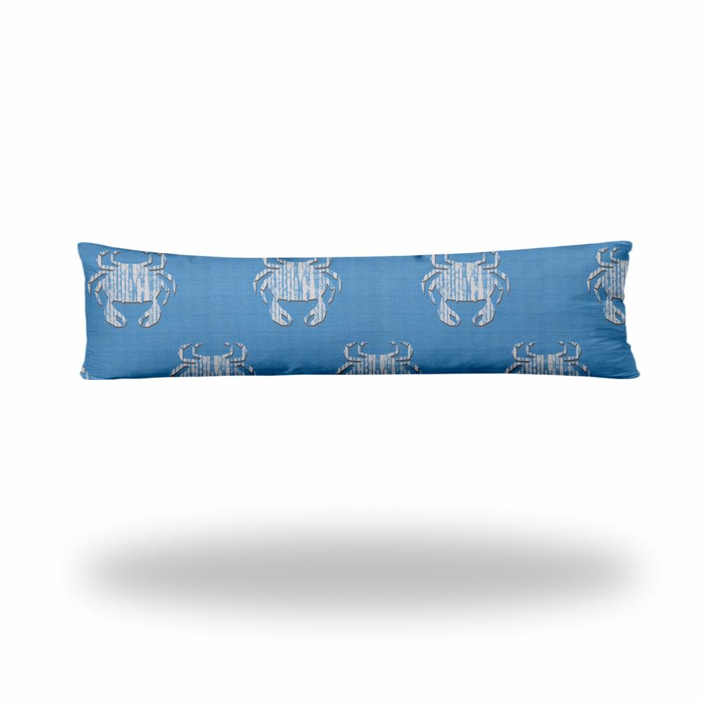 12" X 48" Blue And White Crab Enveloped Coastal Lumbar Indoor Outdoor Pillow. Picture 1