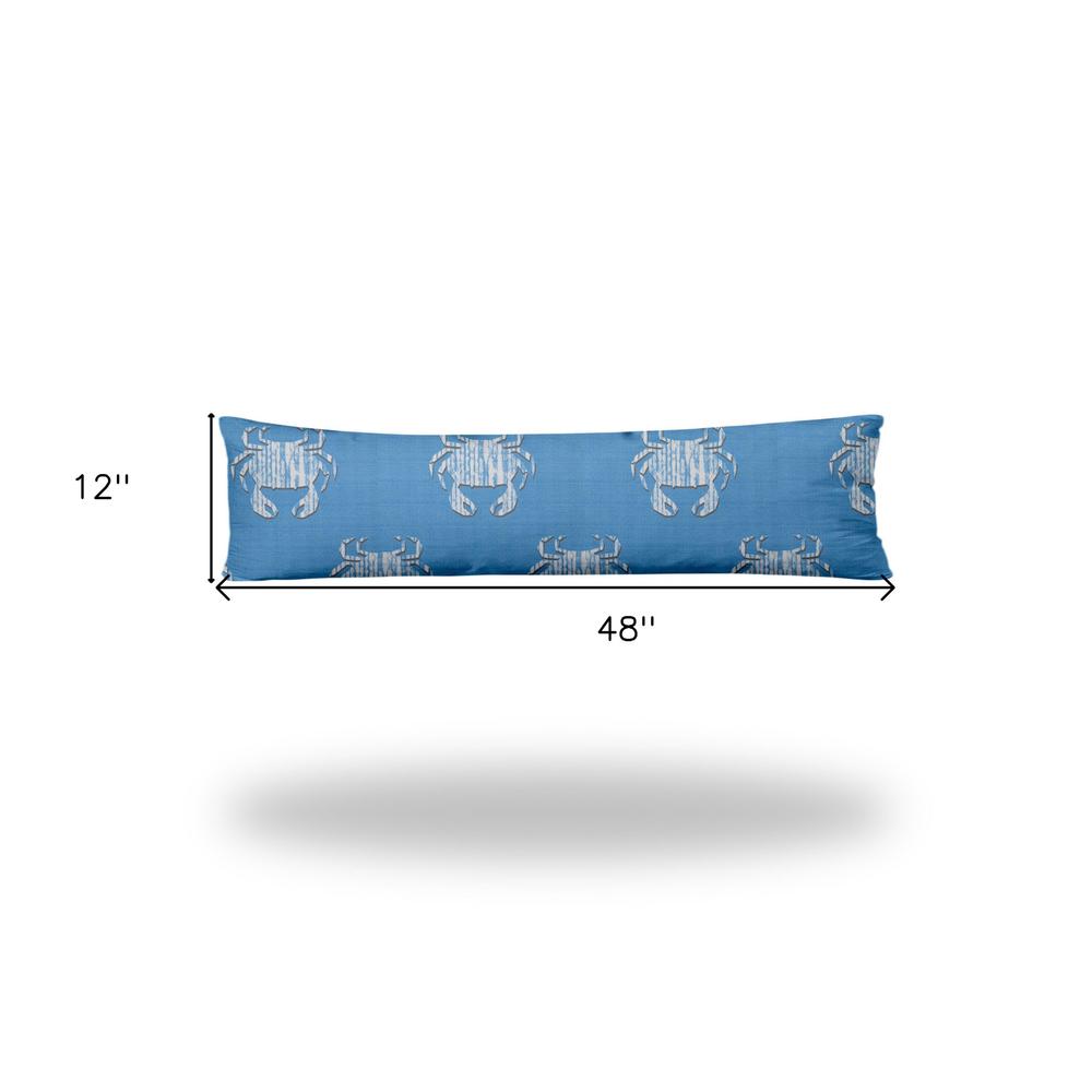 12" X 48" Blue And White Crab Enveloped Coastal Lumbar Indoor Outdoor Pillow. Picture 4