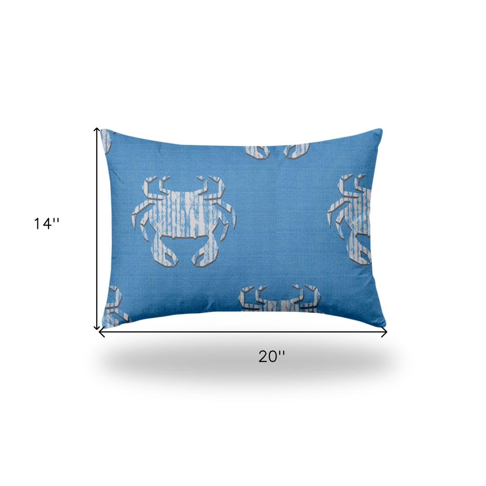 14" X 20" Blue And White Crab Blown Seam Coastal Lumbar Indoor Outdoor Pillow. Picture 4
