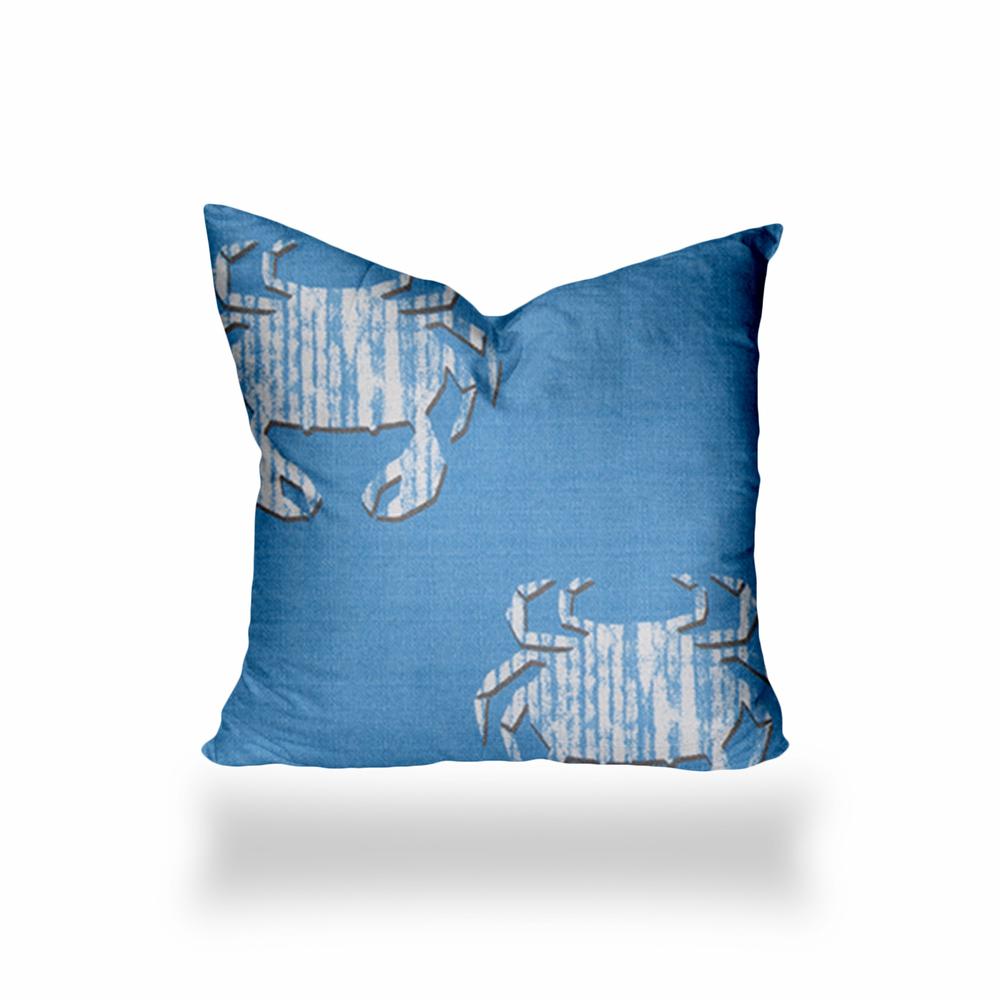 12" X 12" Blue And White Crab Blown Seam Coastal Throw Indoor Outdoor Pillow. Picture 1