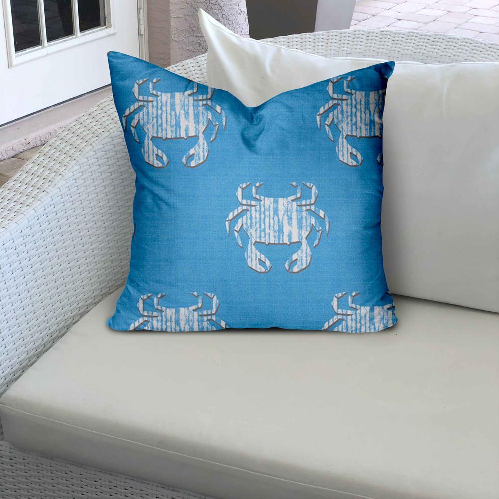 12" X 12" Blue And White Crab Blown Seam Coastal Throw Indoor Outdoor Pillow. Picture 3