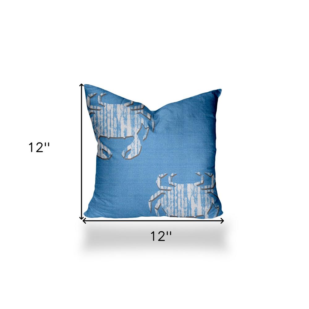 12" X 12" Blue And White Crab Blown Seam Coastal Throw Indoor Outdoor Pillow. Picture 4