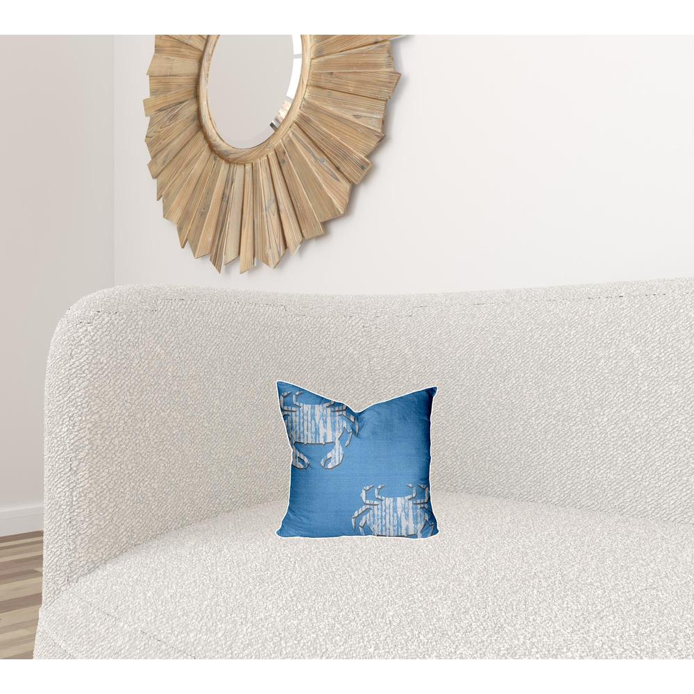 12" X 12" Blue And White Crab Blown Seam Coastal Throw Indoor Outdoor Pillow. Picture 2