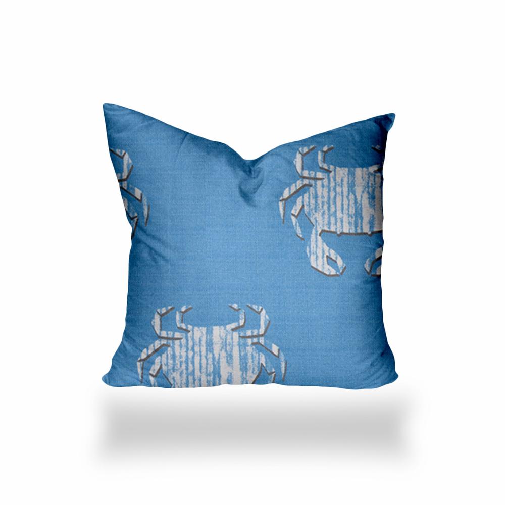 14" X 14" Blue And White Crab Blown Seam Coastal Throw Indoor Outdoor Pillow. Picture 1
