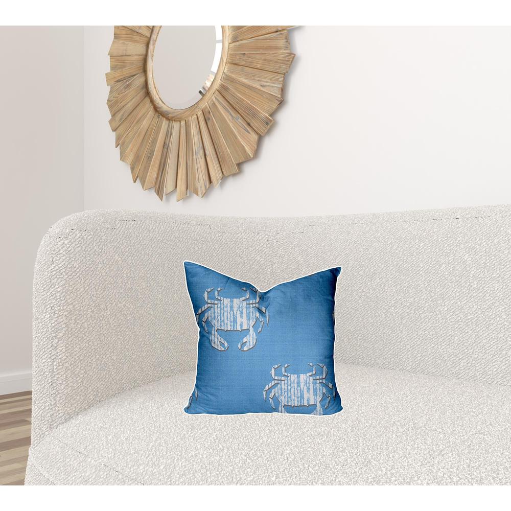 16" X 16" Blue, White Crab Enveloped Coastal Throw Indoor Outdoor Pillow Cover. Picture 2