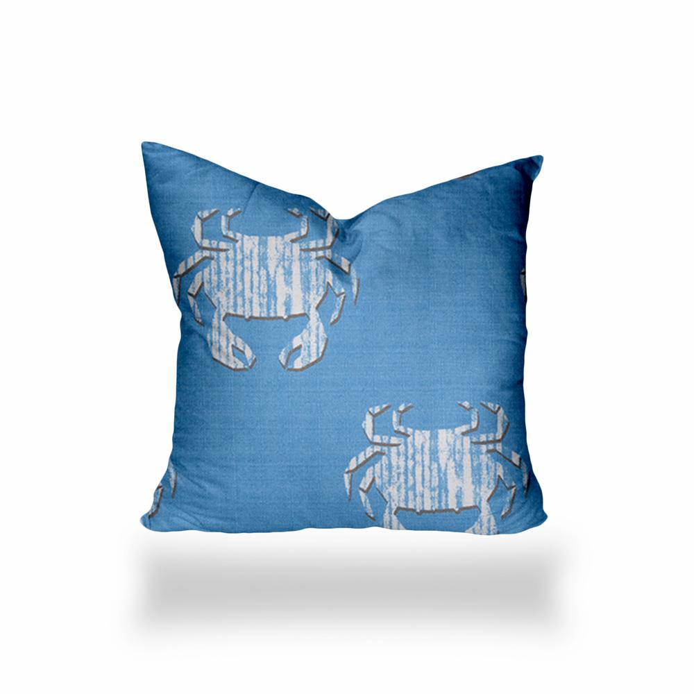 16" X 16" Blue And White Crab Blown Seam Coastal Throw Indoor Outdoor Pillow. Picture 1