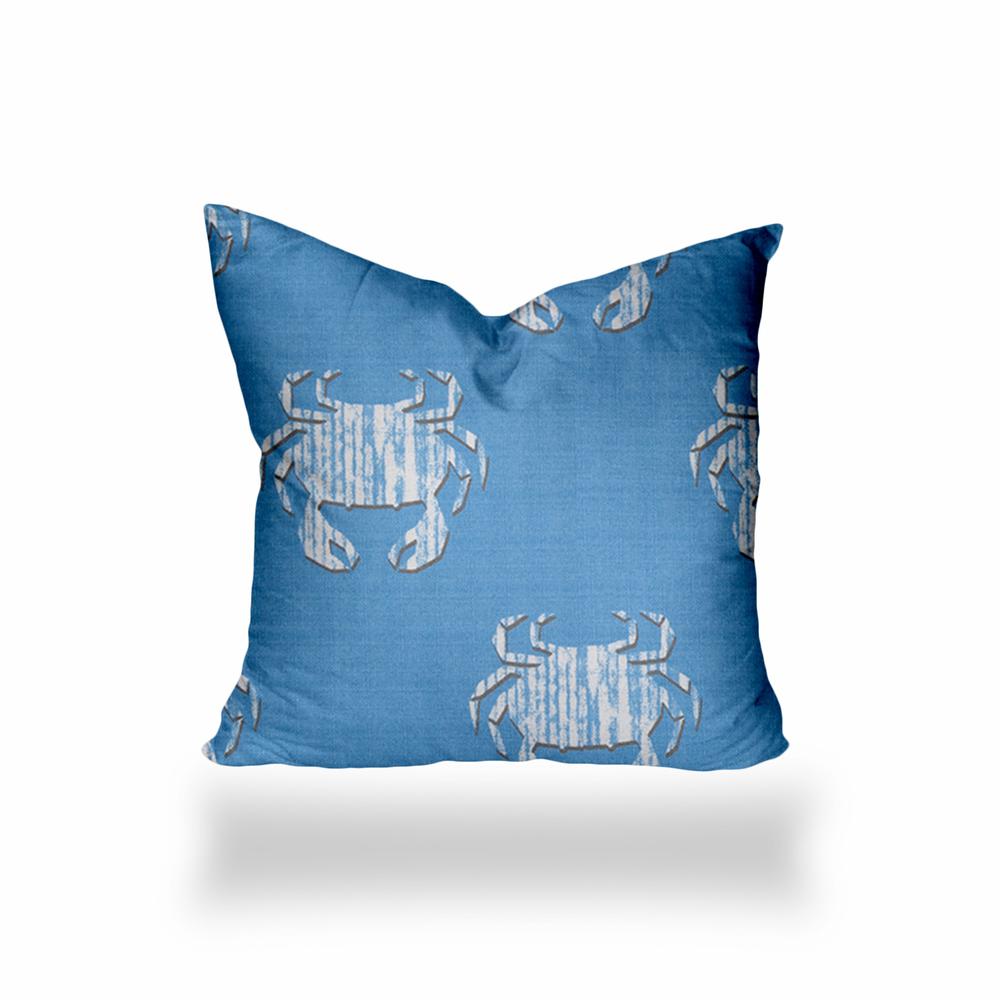 17" X 17" Blue, White Crab Enveloped Coastal Throw Indoor Outdoor Pillow Cover. Picture 1