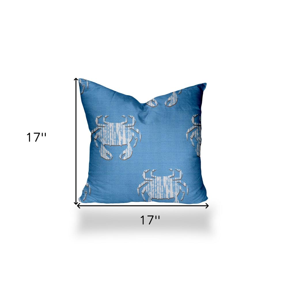 17" X 17" Blue, White Crab Enveloped Coastal Throw Indoor Outdoor Pillow Cover. Picture 4