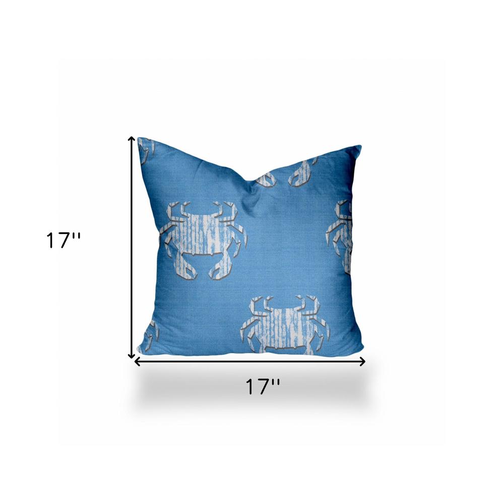 17" X 17" Blue, White Crab Zippered Coastal Throw Indoor Outdoor Pillow Cover. Picture 4