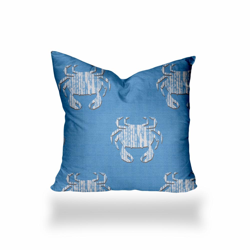 18" X 18" Blue, White Crab Enveloped Coastal Throw Indoor Outdoor Pillow Cover. Picture 1