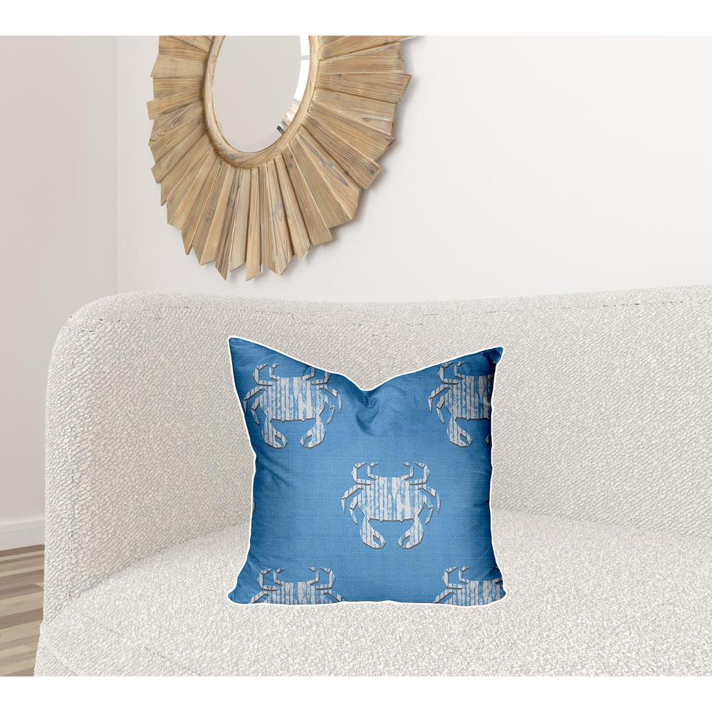 20" X 20" Blue, White Crab Enveloped Coastal Throw Indoor Outdoor Pillow Cover. Picture 2