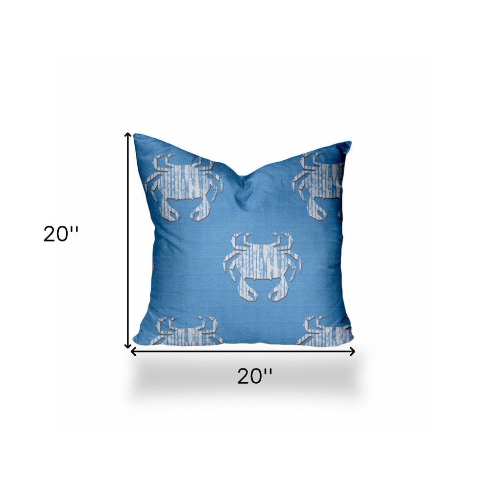 20" X 20" Blue, White Crab Enveloped Coastal Throw Indoor Outdoor Pillow Cover. Picture 4