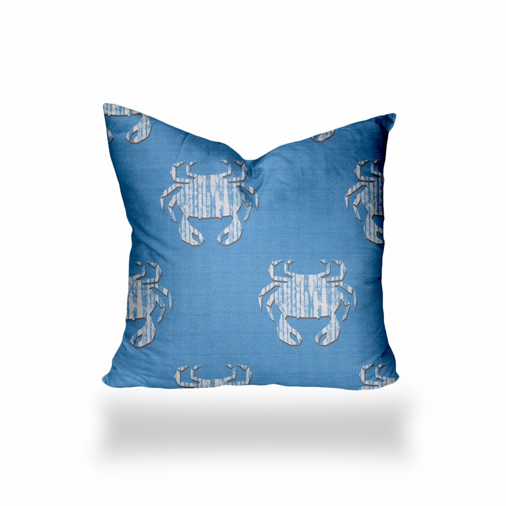 22" X 22" Blue, White Crab Enveloped Coastal Throw Indoor Outdoor Pillow Cover. Picture 1