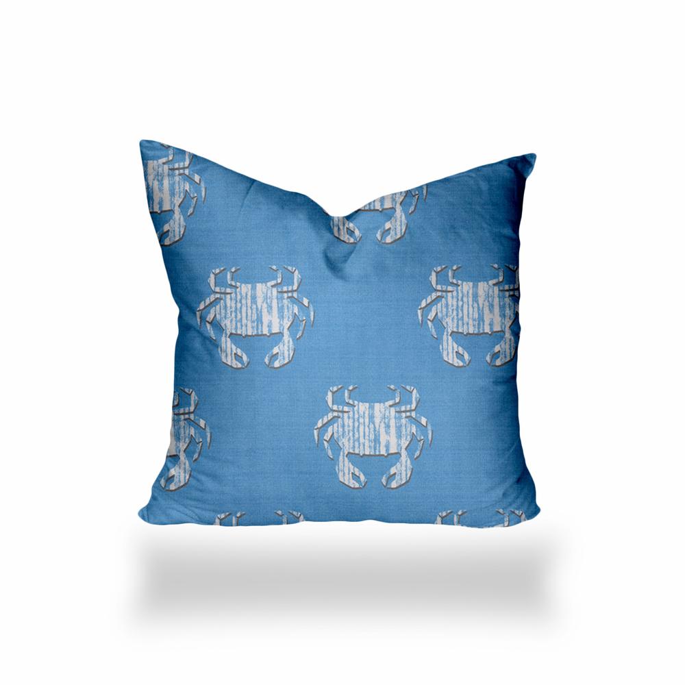 24" X 24" Blue And White Crab Blown Seam Coastal Throw Indoor Outdoor Pillow. Picture 1