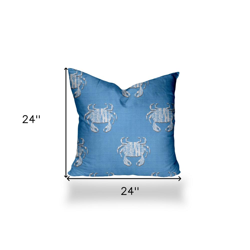 24" X 24" Blue And White Crab Blown Seam Coastal Throw Indoor Outdoor Pillow. Picture 4