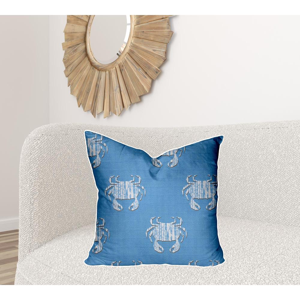 24" X 24" Blue And White Crab Blown Seam Coastal Throw Indoor Outdoor Pillow. Picture 2