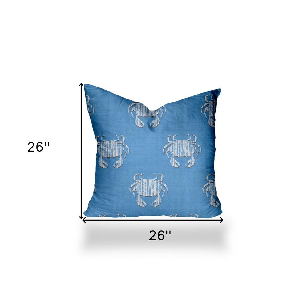 26" X 26" Blue, White Crab Enveloped Coastal Throw Indoor Outdoor Pillow Cover. Picture 4