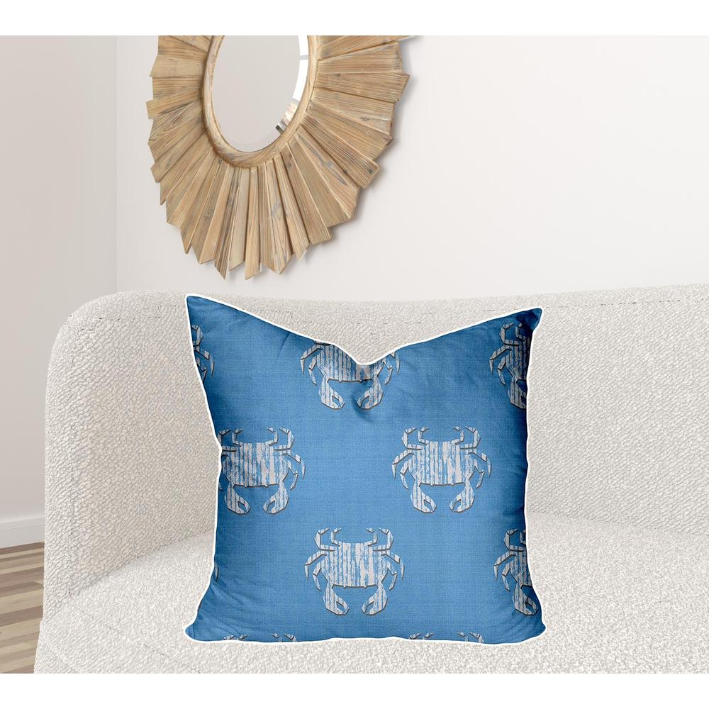 26" X 26" Blue, White Crab Enveloped Coastal Throw Indoor Outdoor Pillow Cover. Picture 2