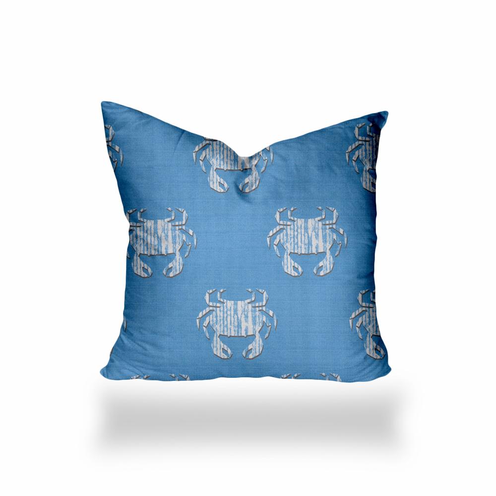 26" X 26" Blue And White Crab Blown Seam Coastal Throw Indoor Outdoor Pillow. Picture 1