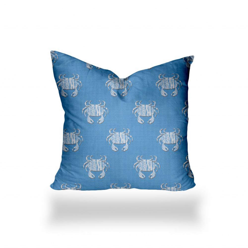36" X 36" Blue, White Crab Enveloped Coastal Throw Indoor Outdoor Pillow Cover. Picture 1
