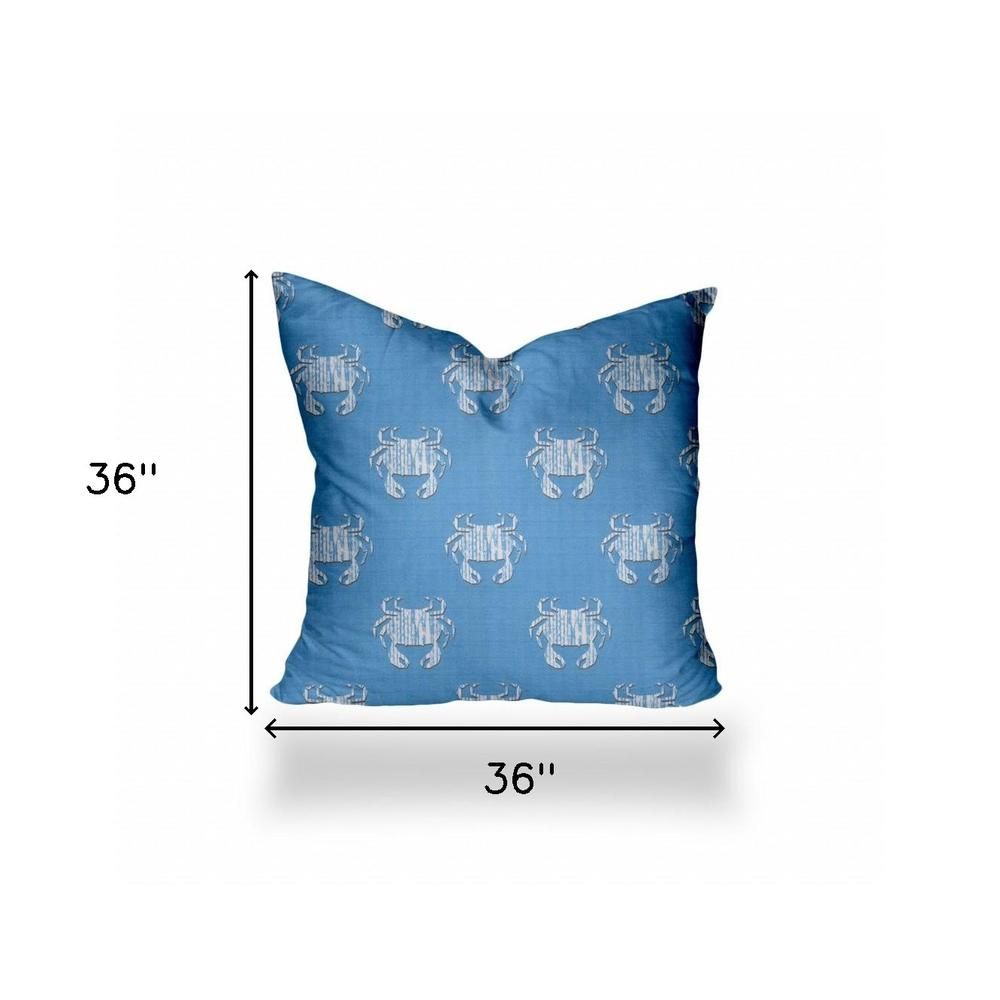 36" X 36" Blue And White Crab Blown Seam Coastal Throw Indoor Outdoor Pillow. Picture 4