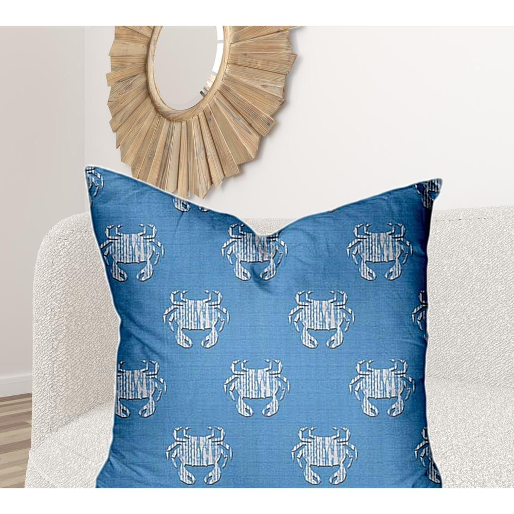 36" X 36" Blue And White Crab Blown Seam Coastal Throw Indoor Outdoor Pillow. Picture 2