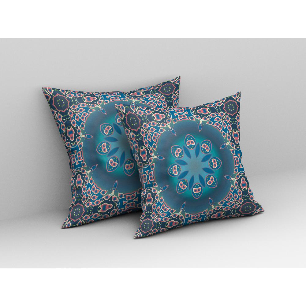 16” Blue Pink Jewel Indoor Outdoor Zippered Throw Pillow. Picture 3