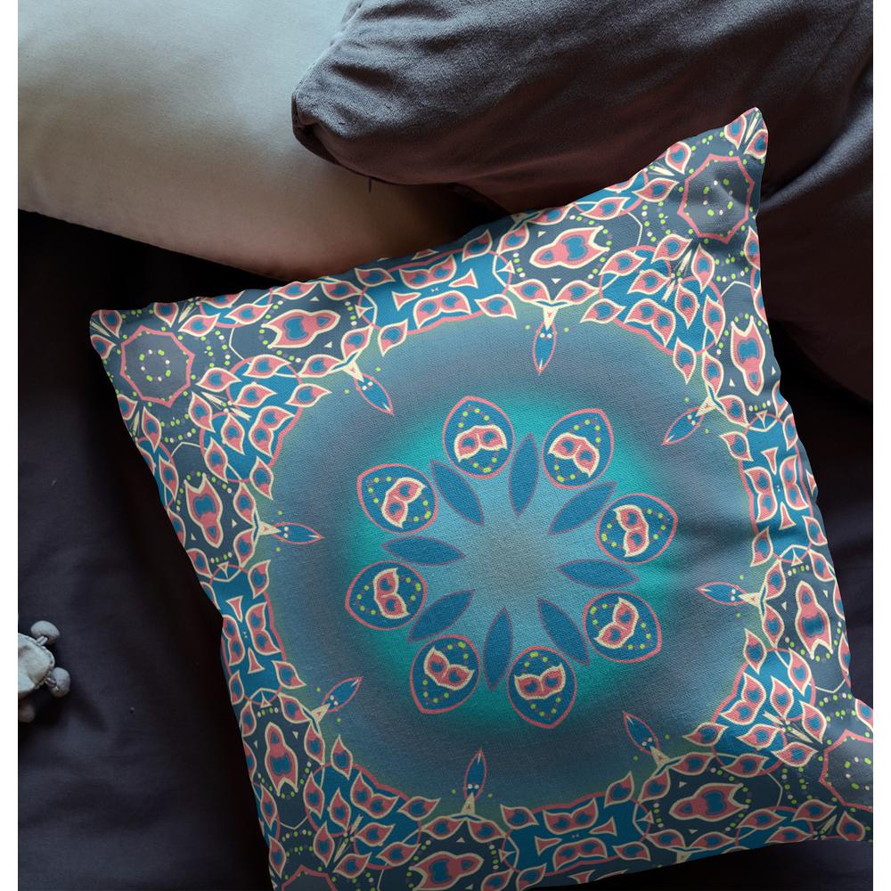 16” Blue Pink Jewel Indoor Outdoor Zippered Throw Pillow. Picture 4