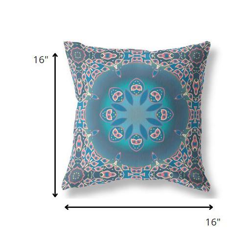16” Blue Pink Jewel Indoor Outdoor Zippered Throw Pillow. Picture 5