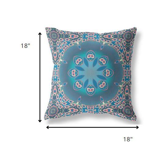 18” Blue Pink Jewel Indoor Outdoor Zippered Throw Pillow. Picture 5