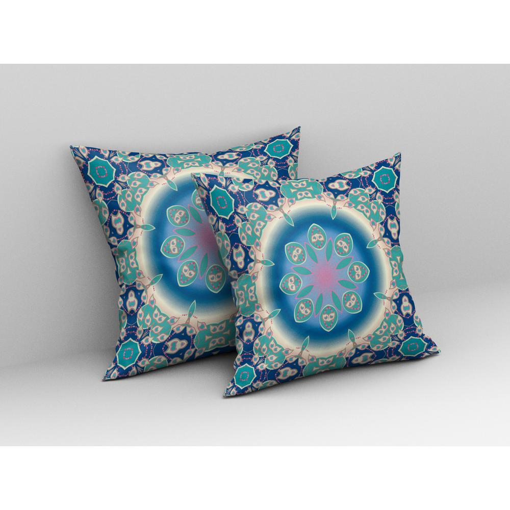 18” Blue Turquoise Jewel Indoor Outdoor Zippered Throw Pillow. Picture 3