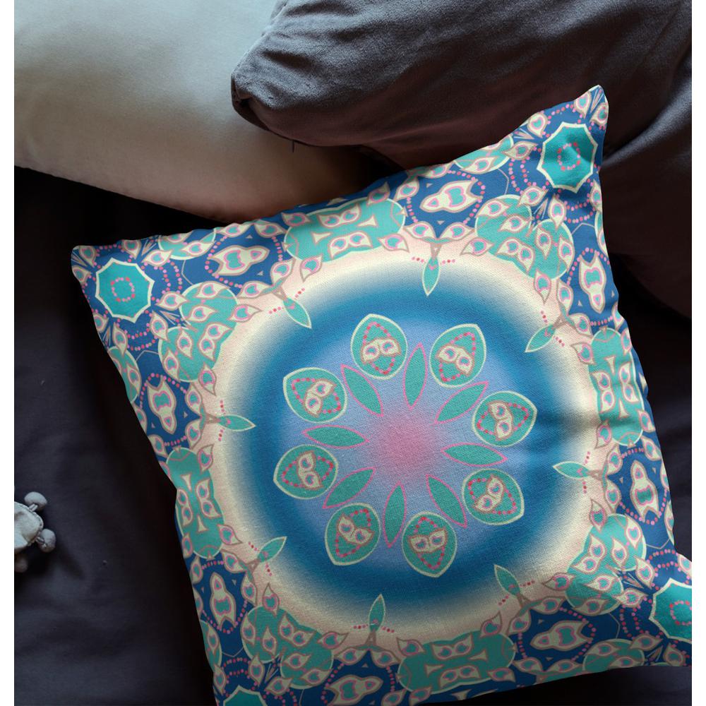 18” Blue Turquoise Jewel Indoor Outdoor Zippered Throw Pillow. Picture 4