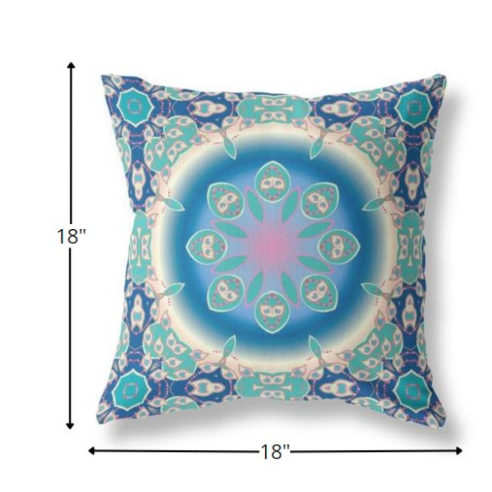 18” Blue Turquoise Jewel Indoor Outdoor Zippered Throw Pillow. Picture 5
