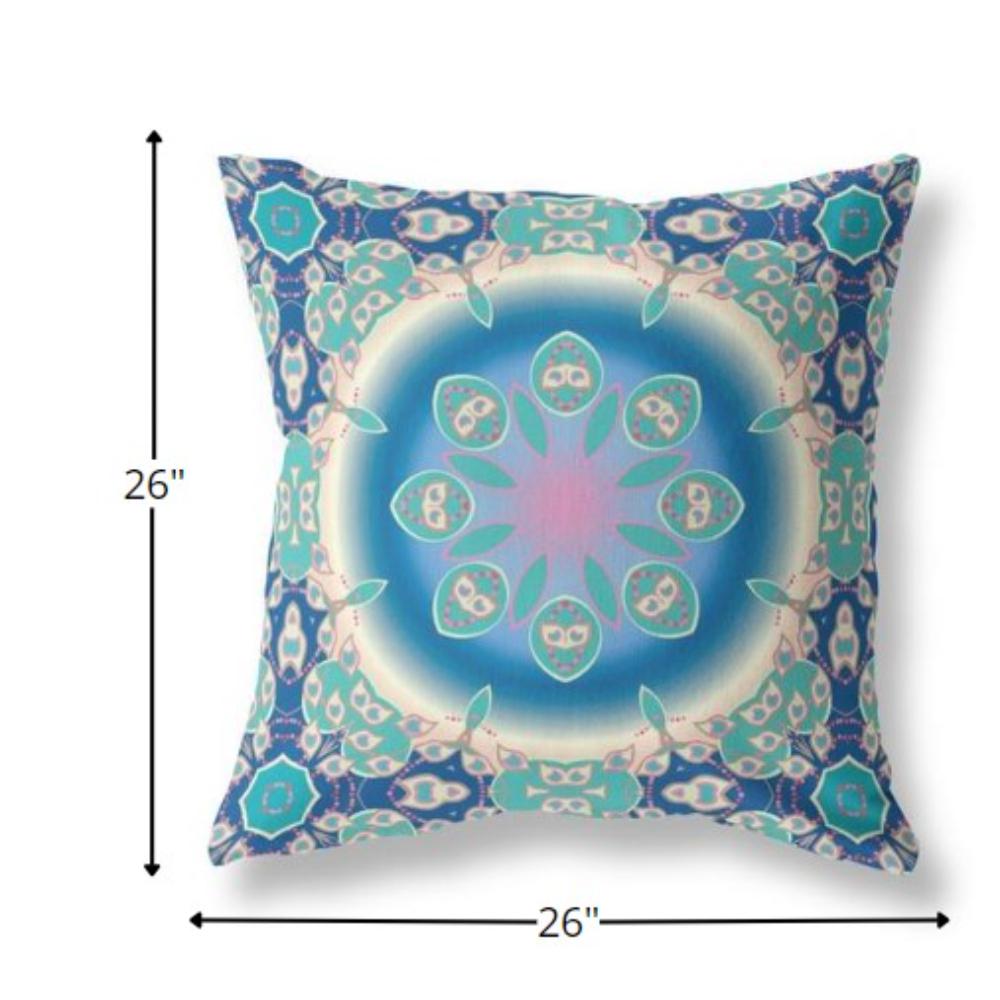 26” Blue Turquoise Jewel Indoor Outdoor Zippered Throw Pillow. Picture 5