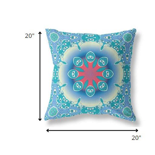 20” Turquoise Pink Jewel Indoor Outdoor Zippered Throw Pillow. Picture 5