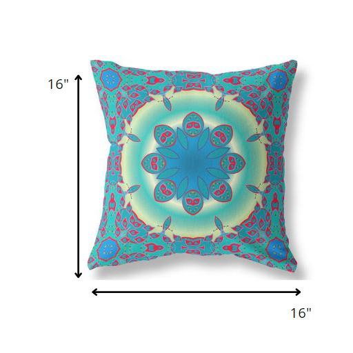 16” Blue Red Jewel Indoor Outdoor Zippered Throw Pillow. Picture 1
