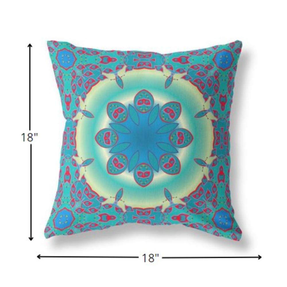 18” Blue Red Jewel Indoor Outdoor Zippered Throw Pillow. Picture 1