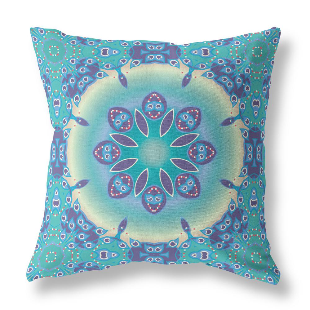 16” Green Blue Jewel Indoor Outdoor Zippered Throw Pillow. Picture 1
