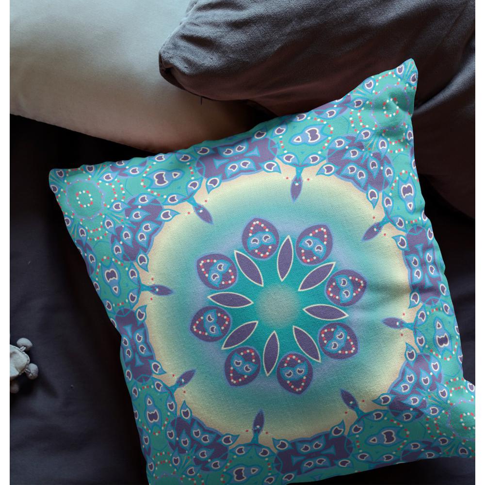 16” Green Blue Jewel Indoor Outdoor Zippered Throw Pillow. Picture 4