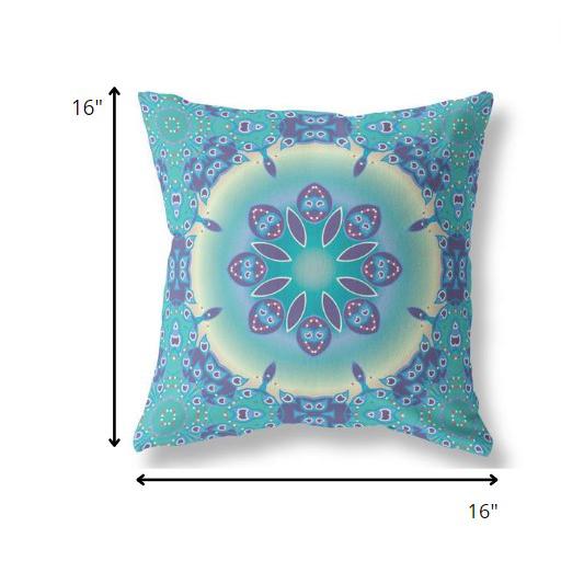 16” Green Blue Jewel Indoor Outdoor Zippered Throw Pillow. Picture 5