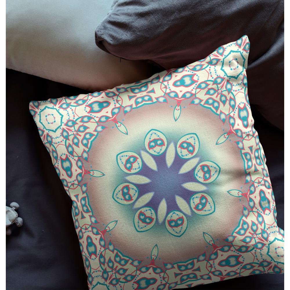16” Mauve Blue Jewel Indoor Outdoor Zippered Throw Pillow. Picture 4
