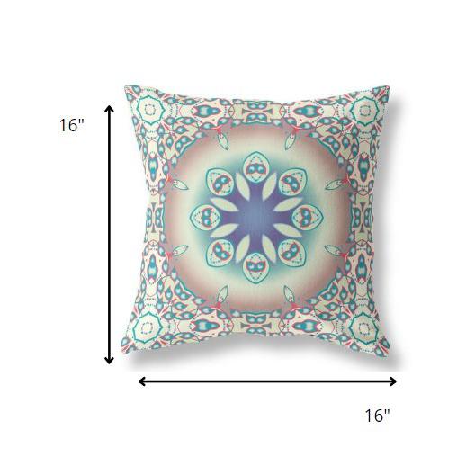 16” Mauve Blue Jewel Indoor Outdoor Zippered Throw Pillow. Picture 5