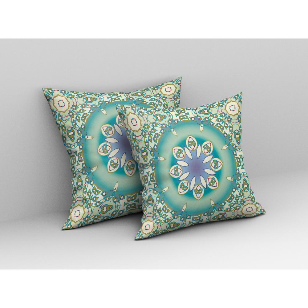 16” Turquoise Olive Jewel Indoor Outdoor Zippered Throw Pillow. Picture 3