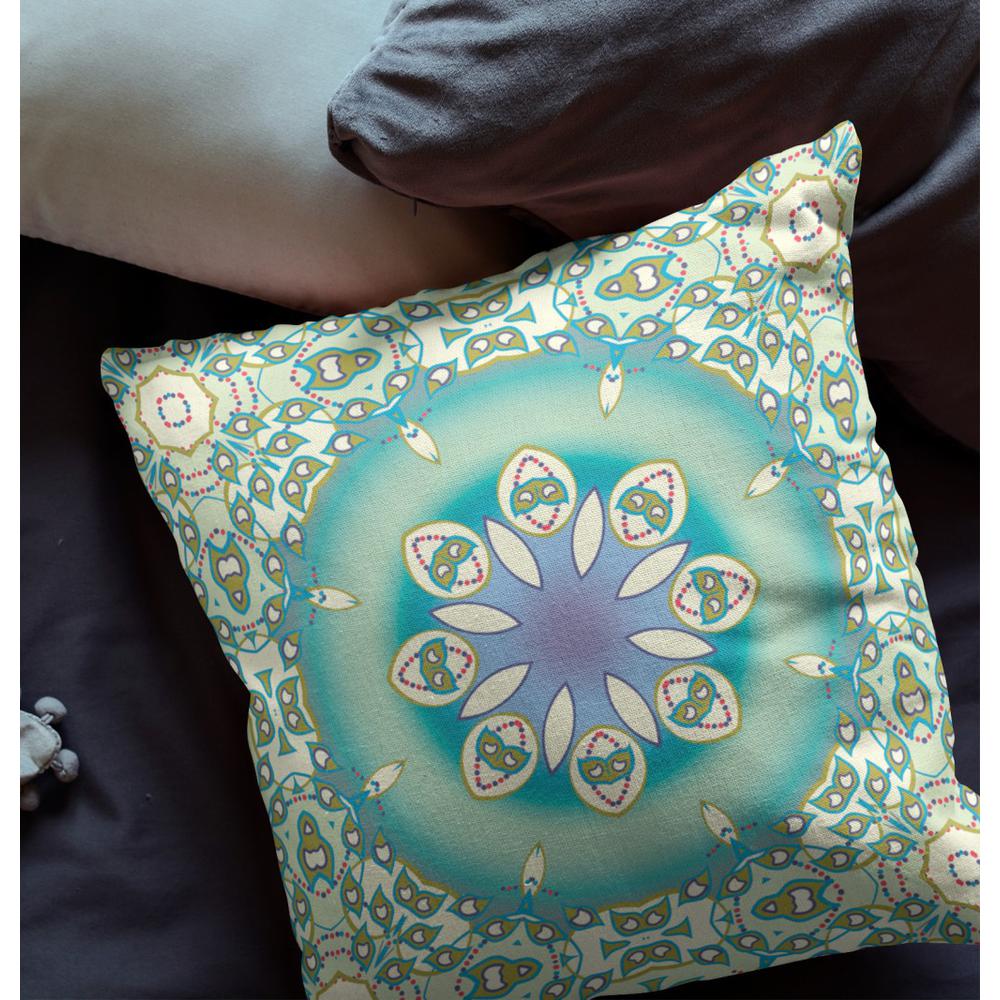 16” Turquoise Olive Jewel Indoor Outdoor Zippered Throw Pillow. Picture 4