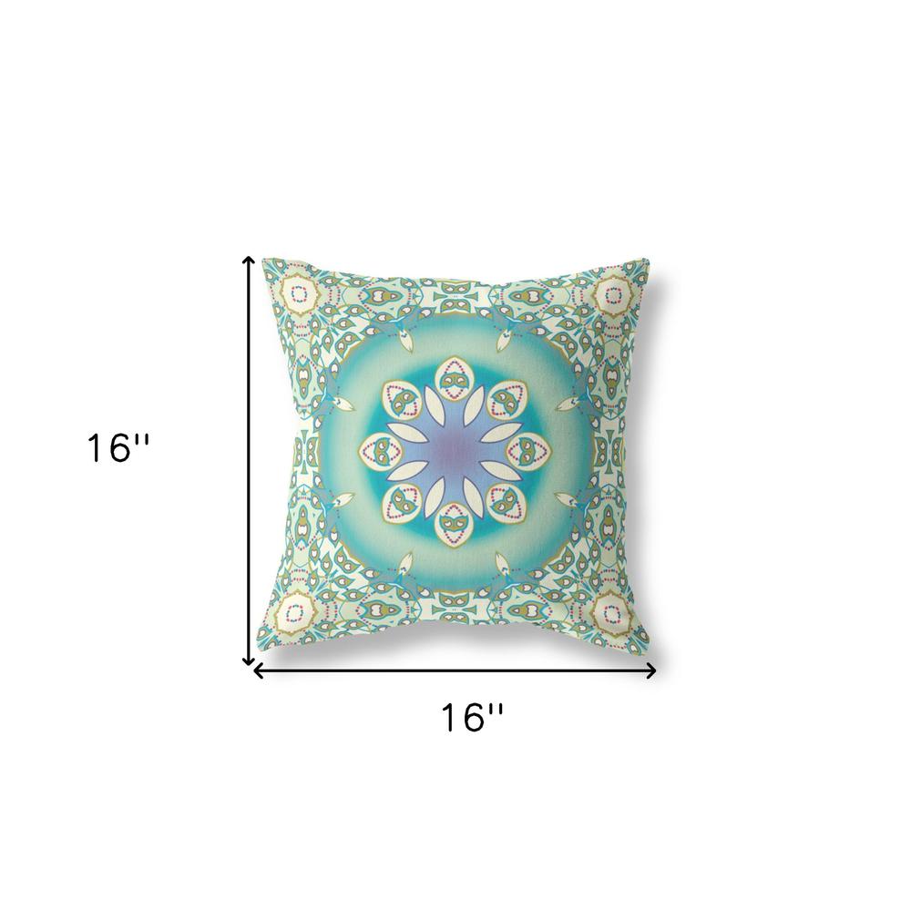 16” Turquoise Olive Jewel Indoor Outdoor Zippered Throw Pillow. Picture 5