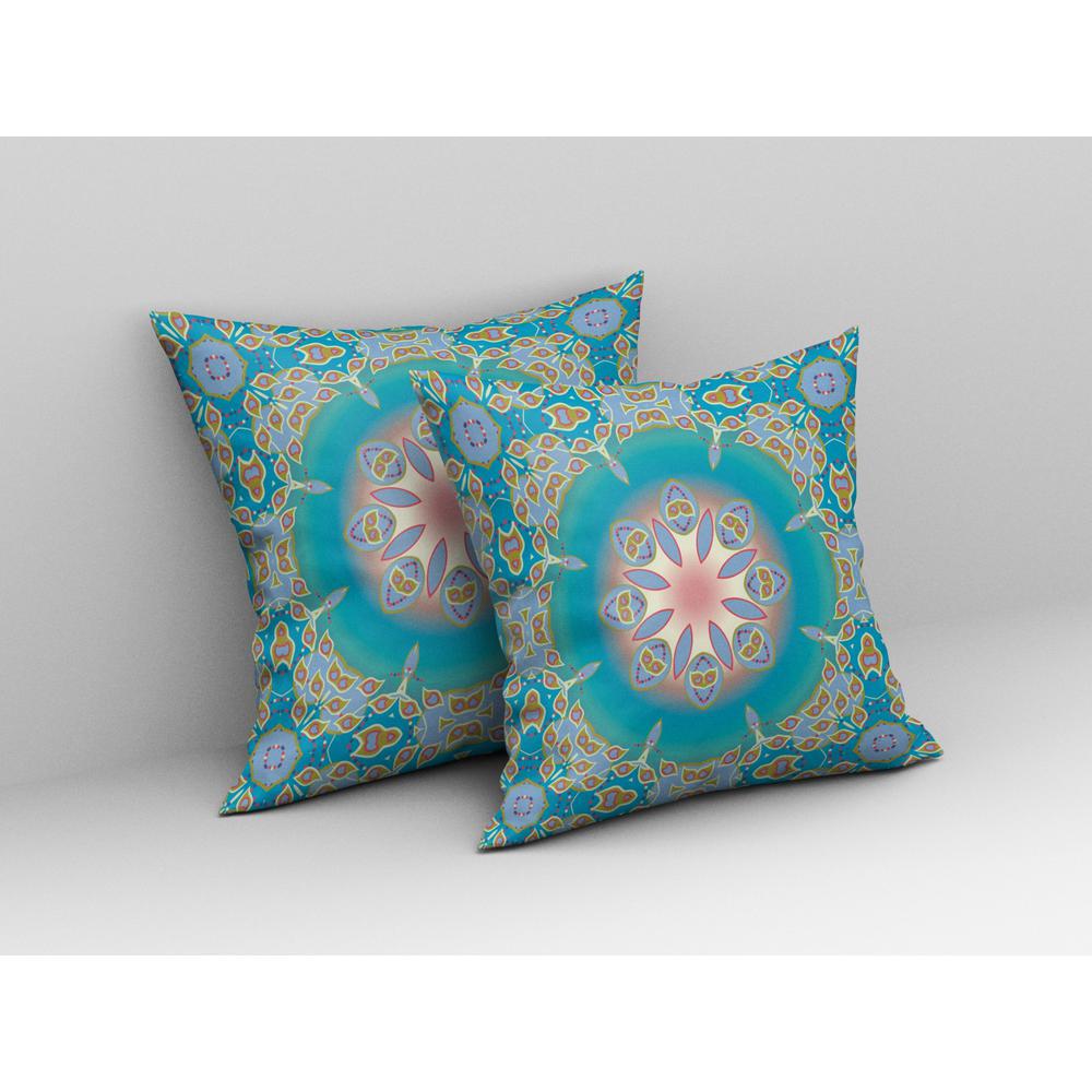 26” Blue Gold Jewel Indoor Outdoor Zippered Throw Pillow. Picture 3