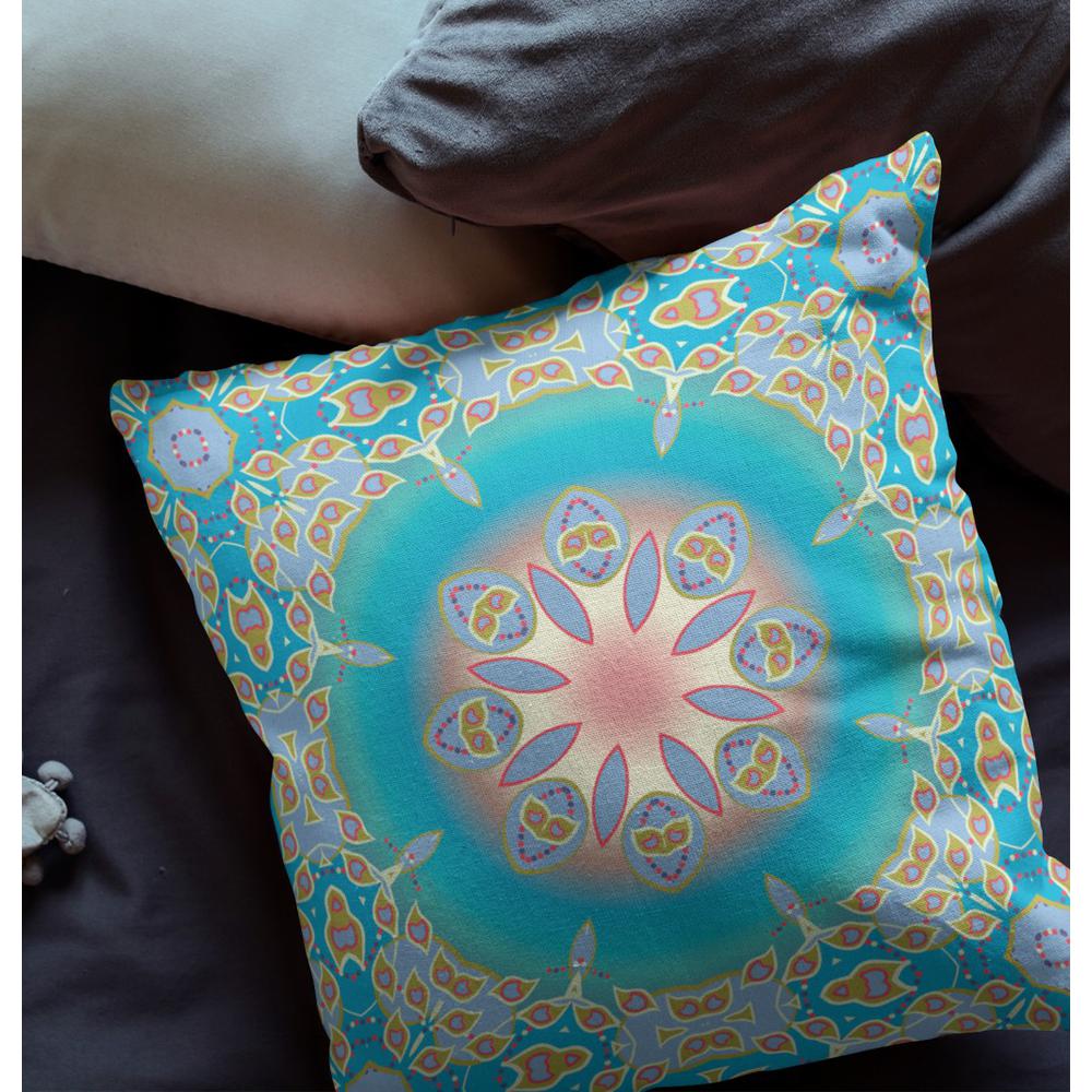 26” Blue Gold Jewel Indoor Outdoor Zippered Throw Pillow. Picture 4