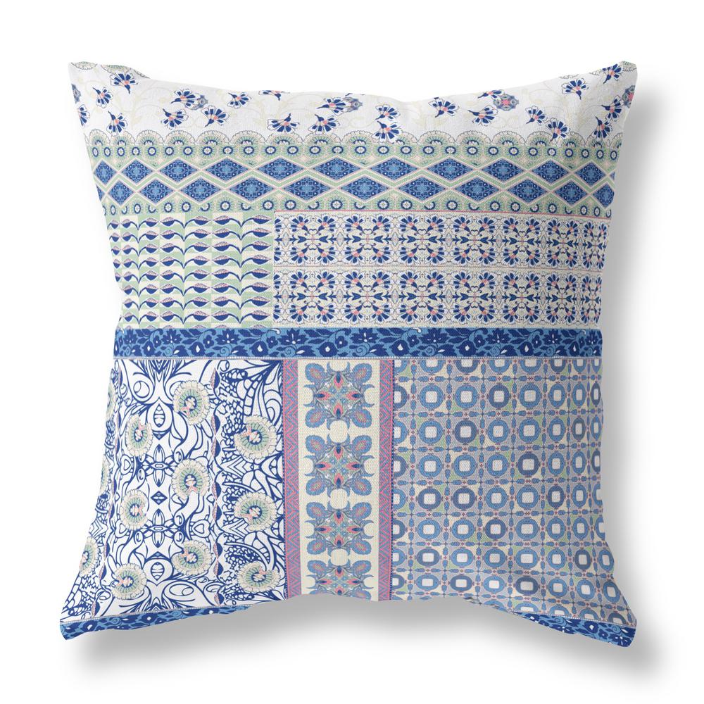 18” Blue Lavender White Patch Indoor Outdoor Zippered Throw Pillow. Picture 1